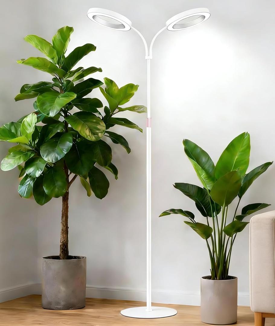 Grow Lights for Indoor Plants, 2-Head Full Spectrum LED Plant Light with Stand, 67" Adjustable Height, 3/9/12H Timer, 10 Dimmable Levels & 3 Lighting Modes