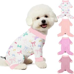 Bienbee Dog Pajamas, 4 Pack Dog Recovery Suit Shedding Suit Cute Soft Puppy Clothes Dogs Pjs Onesies Jammies Adjustable Breathable & Stretchy Clothes for Dogs Girl Boy Puppy-M