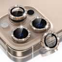 Choiche Compatible for iPhone 16 Pro/iPhone 16 Pro Max Camera Lens Protector Bling, 9H Tempered Glass Camera Cover Screen Protector Metal Ring Decoration Accessories(Glitter-Titanium Desert) (For 16 Pro Max/16 Pro, Glitter Titanium Desert)