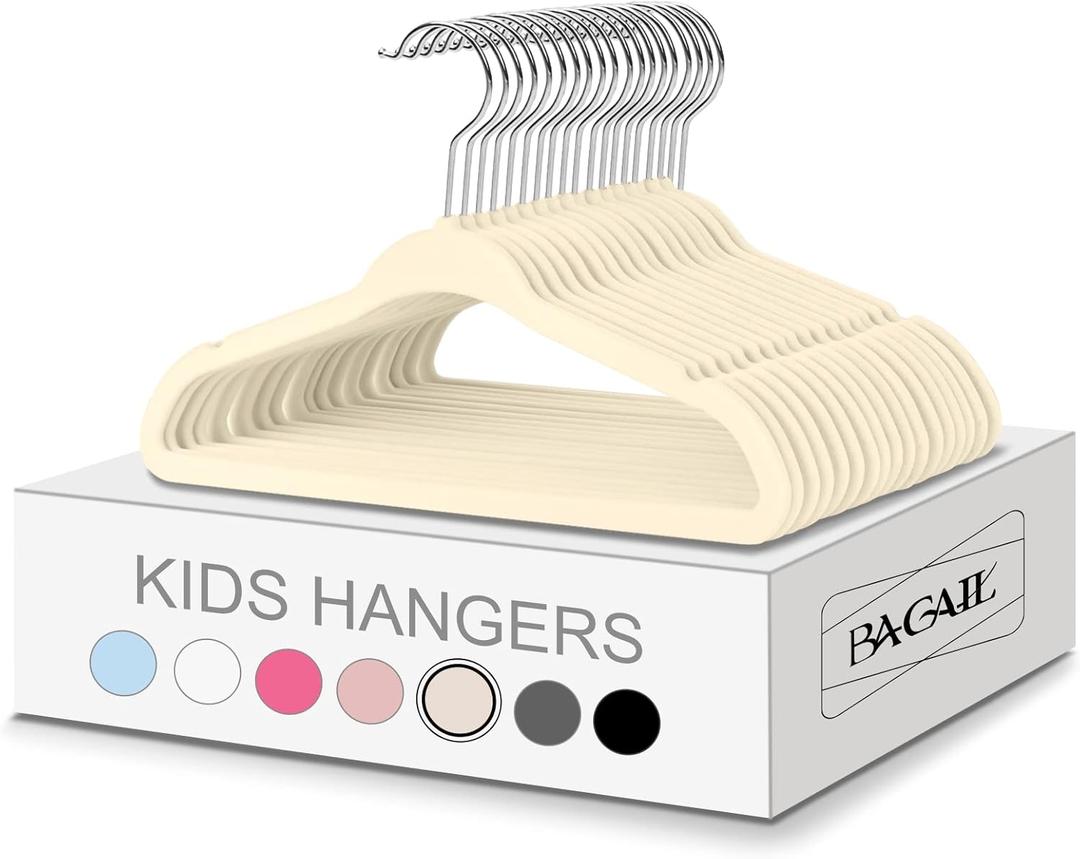 BAGAIL 50 Pack Kids Velvet Hangers 14 Inches Children's Clothes Hangers Non-Slip Baby Hangers for Infant/Toddler (Ivory)