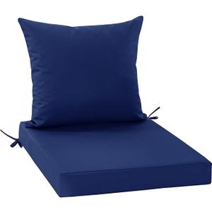 Outdoor Cushions for Patio Furniture 24 x 24 Inch, Double-Sided Waterproof Backrest and Deep Seat Cushion Set with Removable Cover, Navy, 1 Set