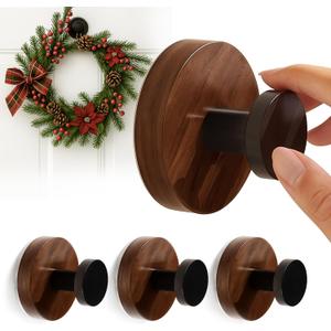 Suction Cup Hooks for Wreaths for Glasstwist suction cup hooks, No Damage Wreath Hanger for Glass Doors, Magnetic Door Hooks for Wreaths, Wreath Hanger Suction Cup for Front Door (Walnut, 4-Pack)