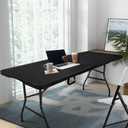 pollilar Folding Table 6FT HDPE 6 Foot Foldable Table Portable Banquet Surface Fold-in-Half Desk Utility for Working Meeting Parties, Picnic, Camping, Weddings, Catering, Garden Dining-Black