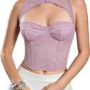 WDIRARA Women's Cut Out Lace Crop Bustier Corset Tank Top Sexy Going Out Party Club Tops Mauve Purple X-Small