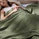 Bedsure Cooling Cotton Waffle Queen Size Blanket - Lightweight Breathable Blanket of Rayon Derived from Bamboo for Hot Sleepers, Luxury Throws for Bed, Couch and Sofa, Green, 90x90 Inches (Queen (90" x 90"))