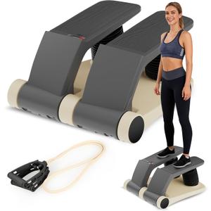 Air Stepper Exercise Machine with Resistance Bands, Stair Stepper with LCD Monitor, Adjustable Resistance Cardio Trainer for Home Workout, Compact Fitness Equipment, 300 lbs Weight Capacity (Beige)