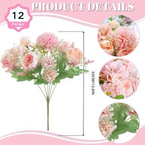 ASTRYAS Pink Peonies Artificial Flowers, 12Pcs Fake Peonies Silk Hydrangea Bouquet for Decoration Faux Peonies Bulk for Florals Arrangements Wedding Party Table Shower (12, Light Pink)