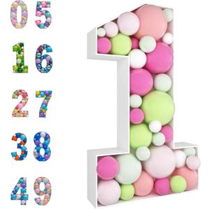 3FT Mosaic Balloon Frame Number 1 Light Up Numbers Pre-Cut Kit Thick Foam Board Decoration for Birthdays Anniversary Baby Shower