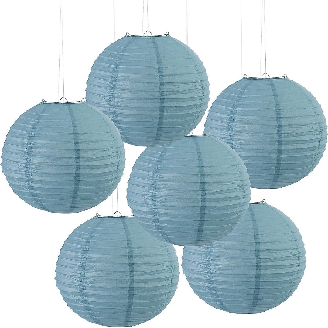 Fun Express 12" Medium Slate Blue Hanging Round Paper Lanterns - 6 Piece