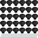 Ripeng 24 Pieces Round Kitchen Cabinet Door Knobs Black 1.2 Inch Cupboard Knob Solid Kitchen Drawer Pulls Cabinet Door Cupboard Hardware Dresser Handles with Screws for Dresser Drawer (1.2 Inch)