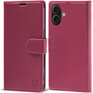 Wallet Case for iPhone 17 with Credit Card Holder,PU Leather Folio Flip Kickstand Protective Shockproof Cover for Apple 17 Phone Case (Red, for iPhone 17-6.3'')