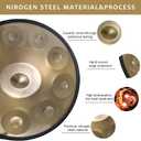 Handpan Drum 22 Inches D Minor Kurd, 432Hz 10 Notes Hand Drum Instrument, Premium Steel Drum, Handpan Instrument for Adults (Gold)