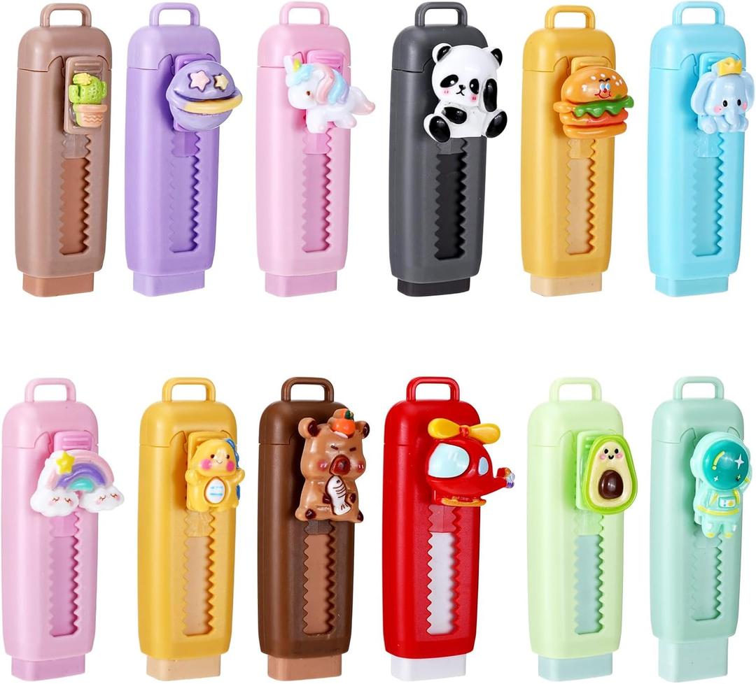 24 Pcs Cute Retractable Erasers for Pencils, Cute Erasers Bulk Fun for Teacher Rewards Home Office Supplies Gifts Filling & Party Favors(12 Styles)