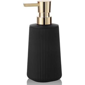 Small Soap Dispenser for Bathroom and Kitchen, Modern Farmhouse Striped Style Plastic Hand Soap Dish Soap Dispenser with Pump Matte Black and Gold