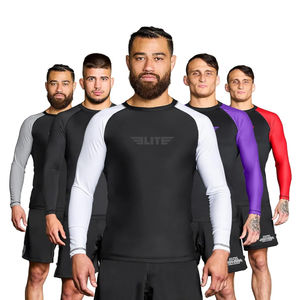 Elite Sports Men's Jiu Jitsu BJJ Rash Guard, Long Full Sleeve Compression Shirt for Sports Nogi Training Black and White M