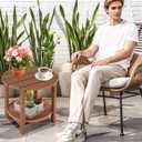 LZRS Round Adirondack Side Table Double End Table, Outdoor Side Tables for Patio, Backyard,Pool, Indoor Companion, Easy Maintenance & Weather Resistant(Brown)