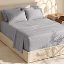 Hearth & Harbor Bed Sheets, Luxury Soft 6 Piece Bed Sheet Set Extra Deep Pocket Fitted Sheets Fits Mattress up to 21", Double Brushed Bedding Sheets & Pillowcases, (King, Chambray Grey)