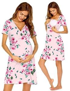 Ekouaer Nursing Nightgown Delivery and Labor Gown for Hospital Short Sleeve Maternity Breastfeeding Dress Pink Flowers S Ekouaer Nursing Nightgown Delivery and Labor Gown for Hospital Short Sleeve Maternity Breastfeeding Dress Pink Flowers S