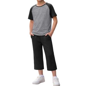 2 x JoyMotion Boys 2 Piece Outfit Set, Light Mix Gray/Black, 8-9 Years (Gray)
