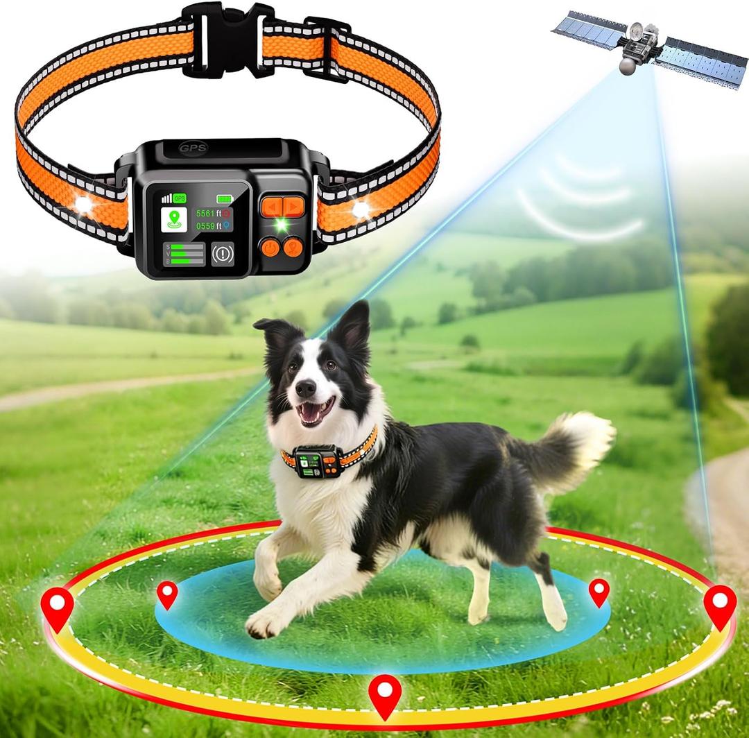 GPS Wireless Dog Fence System, Electric Dog Fence Using GPS Electric Satellite Technology, IPX7 Waterproof Rechargeable Design, GPS Dog Collar Has 2 Modes Circular and Free-Form Fence