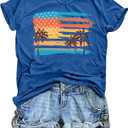 Beach Shirts Women Hawaiian T-Shirt Palm Trees Beach Graphic Tee Summer Vacation Patriotic Short Sleeve Tops (Gray, S)