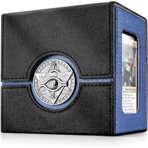 Kabinka Commander Deck Box for MTG with Dice Tray, Yugioh Deck Box with Metal Emblem, Holds 100 Double-Sleeved Cards for TCG, Cards Storage Case with 35PT Magnetic Card Holder (Black& Blue, Puzzle)