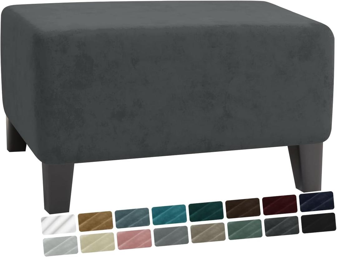 MAXIJIN Velvet Ottoman Slipcover Stretch Square Rectangle Footstool Slipcover Folding Storage Ottoman Covers for Living Room with Elastic Bottom (Ottoman Large, Gray)