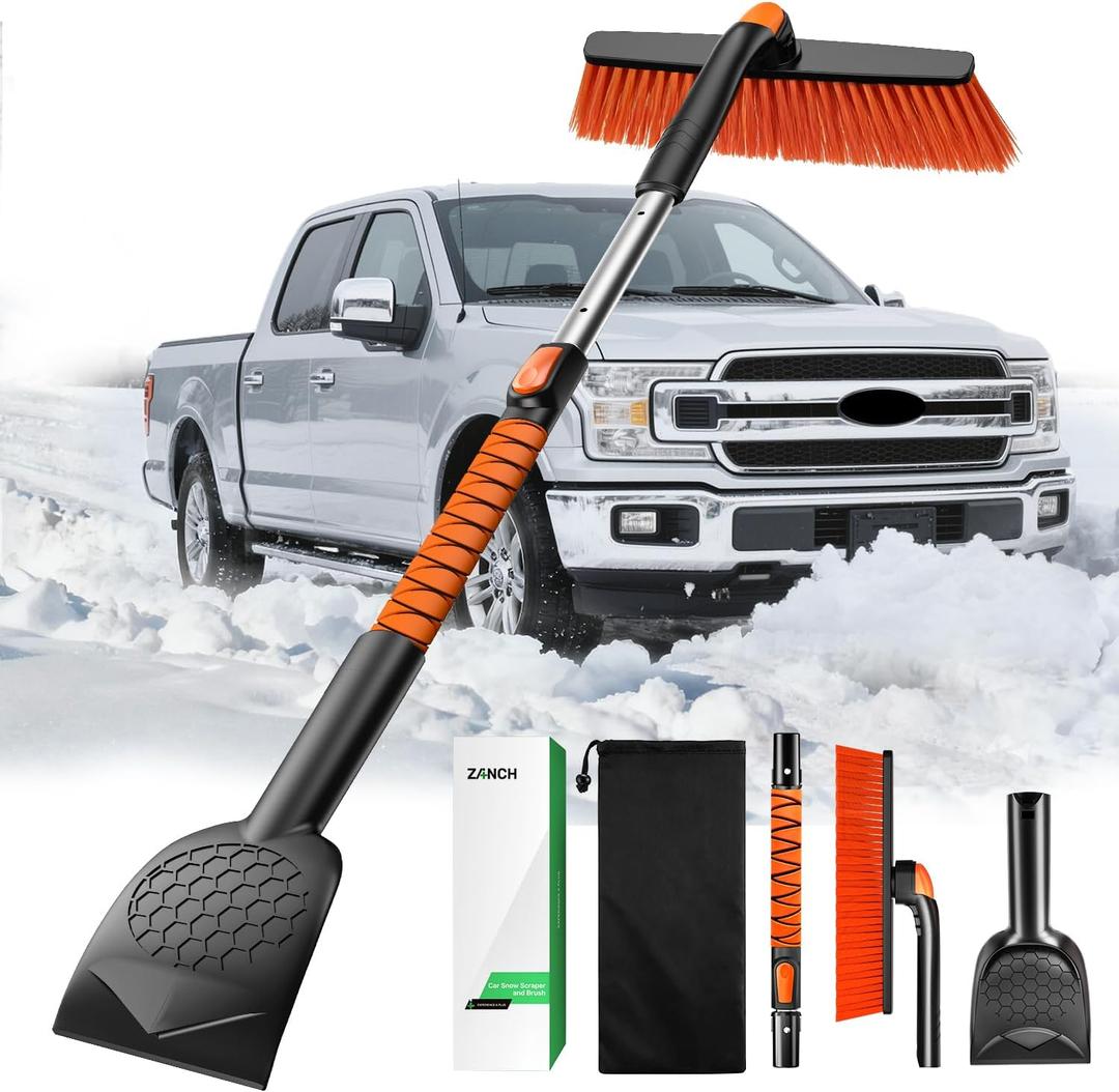 Zanch 2025 Upgrade Extendable 3-in-1 Car Snow Brush and Ice Scraper [45" Extendable Handle] with 360 Rotating Brush Head for Car Windshield Clear Snow, Ice and Frost, for All Cars/Truck/SUV