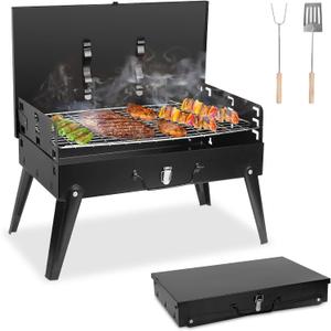 Portable Charcoal Grill, Outdoor Tabletop Charcoal Grill with Lid, Folding Barbecue Grill Small BBQ Grill, Camping Barbecue Grill for Garden Backyard Party Picnic Outdoor Cooking