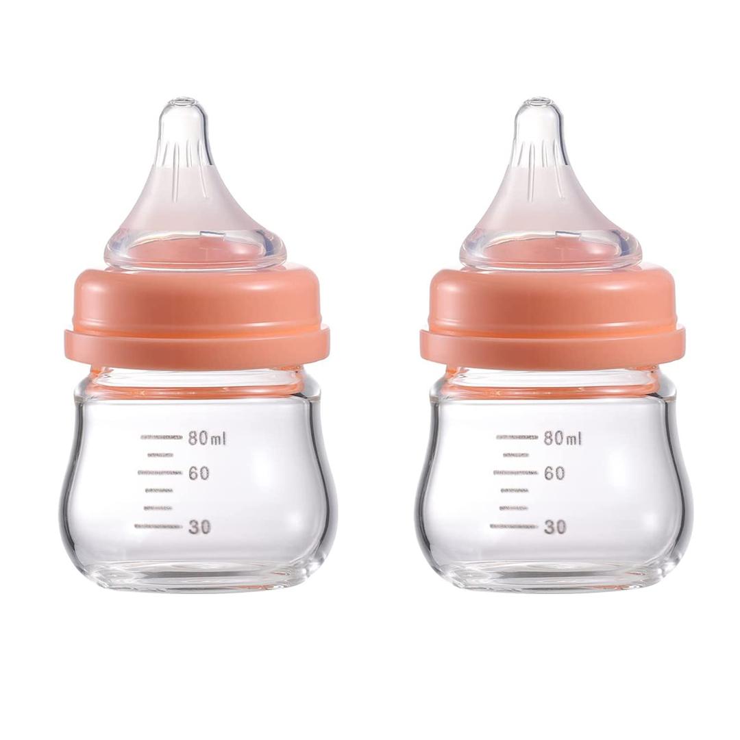Baby Bottle Glass Natural Anti-Colic Bottles 2 Pack Closer to Breastfeeding for Newborn Babies Infant 0M+ 3Oz