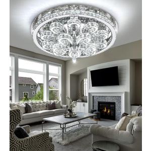 Modern Chandeliers for Living Room Crystal Chandelier Ceiling Light Fixture LED Dimmable with Remote Pendant Lighting Flush Mount Lighting for Dining Room Bedroom Silver (32 inch)