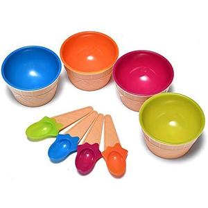 Dessert Bowls, 4 Pack Ice Cream Bowl Spoon Set, Frozen Yogurt Cups with Spoons Durable Plastic Candy Color Lovely Dessert Bowl DIY Ice Cream Tools For Festive Party Favor Kids Gift