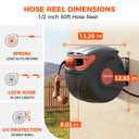 New Retractable Garden Hose Reel 1/2 inch x 50 ft Any Length Lock 9 Pattern Nozzle Wall-Mounted Automatic Slow Return 180 Swivel UV Resistant Heavy Duty Hose Reels for Outside