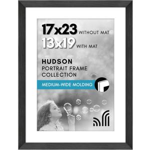 Americanflat 17x23 Picture Frame with Polished Plexiglass - Use as 13x19 Frame with Mat or Display 17x23 Photo Without Mat - Hudson Collection - Wide Picture Frames for Wall Display - Black