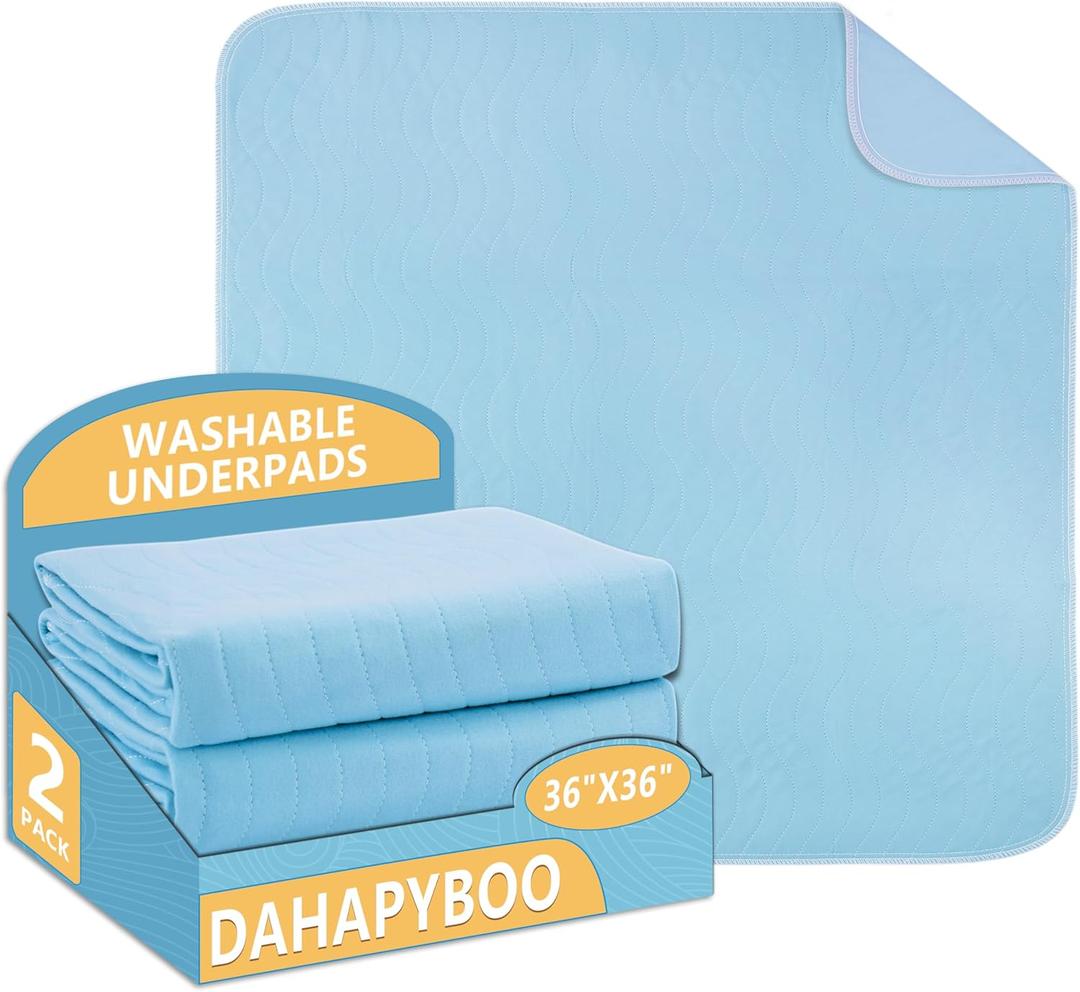 DAHAPYBOO Washable Underpads, 36"x36" 2 Pack Incontinence Bed Pads, Heavy Absorbency Reusable for Elderly, Kids, Adults and Pets, Waterproof Quick Drying for Bed, Sofa, Floor