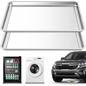 2Pcs Stainless Steel Oil Drip Pan for Under Car, 24 x 16 x 1.9 Inch Metal Oil Drain Pan for Oil Change, Automotive Large Drip Tray Oil Catch Pan Replacement Tray to Keep Garage Floor Clean