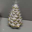 VCUTEKA Small Ceramic Christmas Tree Hand-Painted Vintage Tabletop Christmas Tree White Golden Holiday Decoration with Multi-Color Lights 11 inch