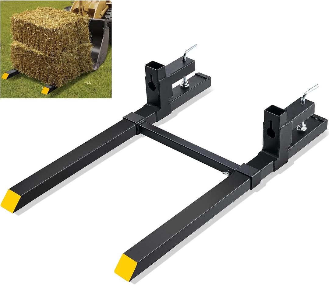 VEVOR Pallet Forks, 2000 Lbs Clamp on Pallet Forks 43" Total Length, Tractor Bucket Forks with Adjustable Stabilizer Bar, Heavy Duty Pallet Forks for Tractor Attachments, Skid Steer, Loader Bucket