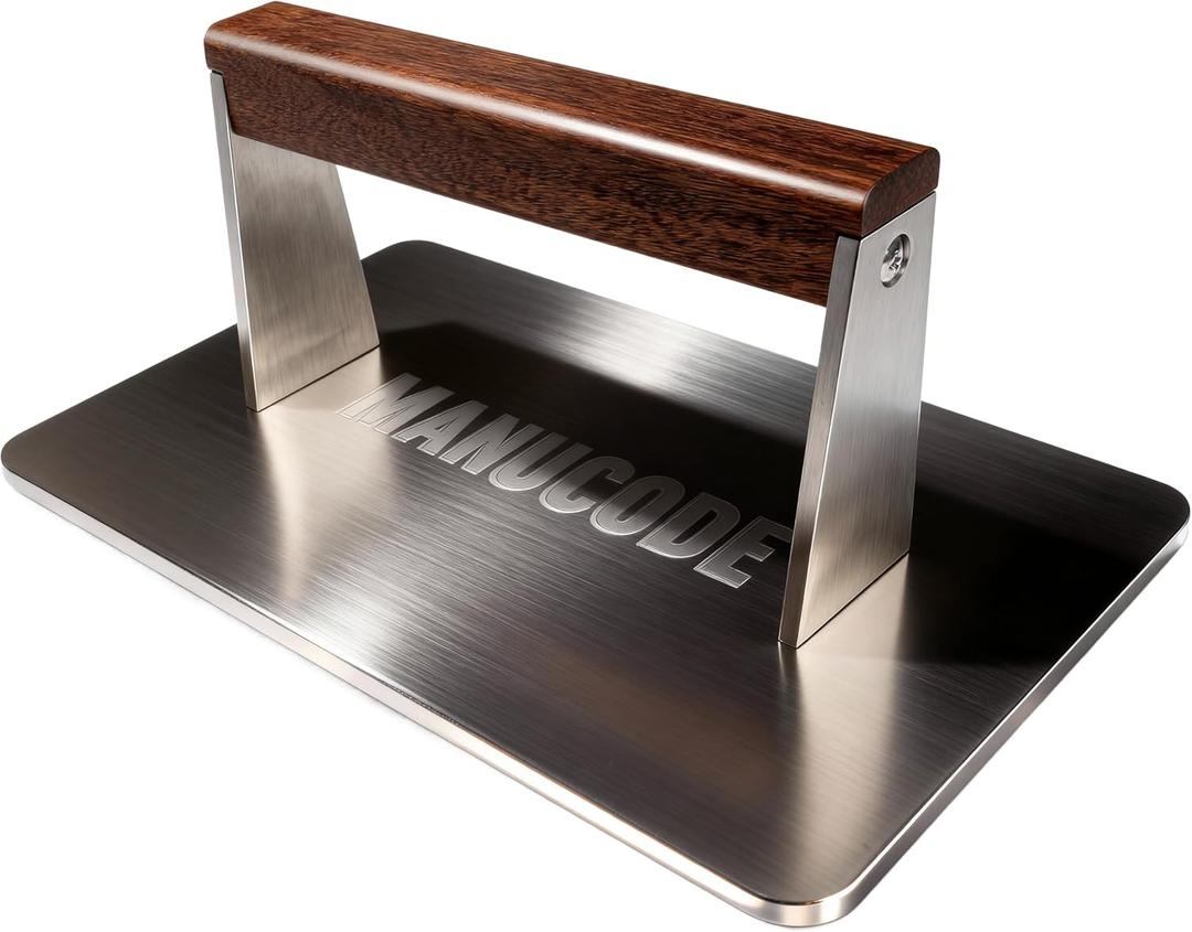 Stainless Steel Bacon Press - 3.2 LB Heavy Cooking Weight, Ideal for Flat Top Grill - Griddle Accessories for Searing Smash Burger, Steak, Sandwich - 9.25 x 5.7 Inches, Flat Bottom, Rectangle