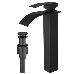 RUMOSE Tall Bathroom Faucet Vessel Sink Faucet with Drain, Matte Black