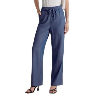 Womens Wide Leg High Rise Jeans Elastic Waist with Drawstring (Large, Dark Blue)