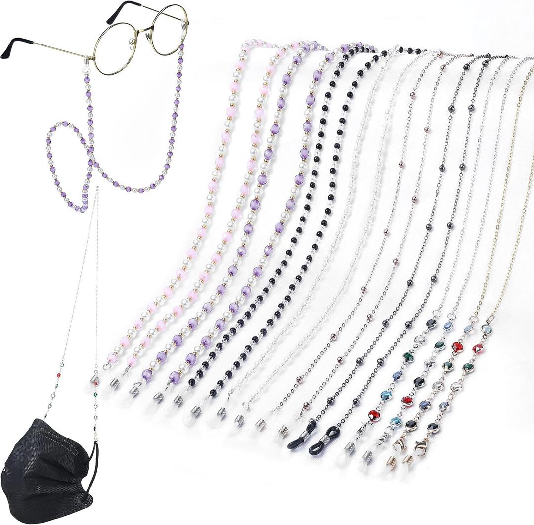 Frienda 8 Pcs Eyeglass Chains Beaded Glasses Chain for Women Stylish Elegant Sunglasses Strap Holder Around Neck (Cool Color)