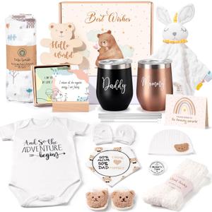 New Mom Gifts for Women, Top Pregnancy Gifts with Mom and Dad Tumbler Set for First Time Moms, Expecing Parents to Be, Gender Reveal, Baby Shower, Best Baby Gifts for Boys Girls Neutral (Brown)