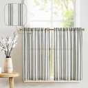 jinchan Striped Linen Kitchen Curtains 36 Inch Tiers Cafe Curtains Farmhouse Small Drapes for Windows Short Balanced Stripe Half Window Light Filtering for Bathroom Laundry 2 Panels Black on Linen
