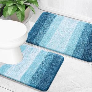 OLANLY Bathroom Rug Set 2 Piece, Soft Absorbent Microfiber Bath Mats and U-Shaped Contour Toilet Rug, Non-Slip, Machine Wash Dry, Plush Shaggy Bath Mats for Bathroom (30"x20"+24"x20", Peacock Blue)