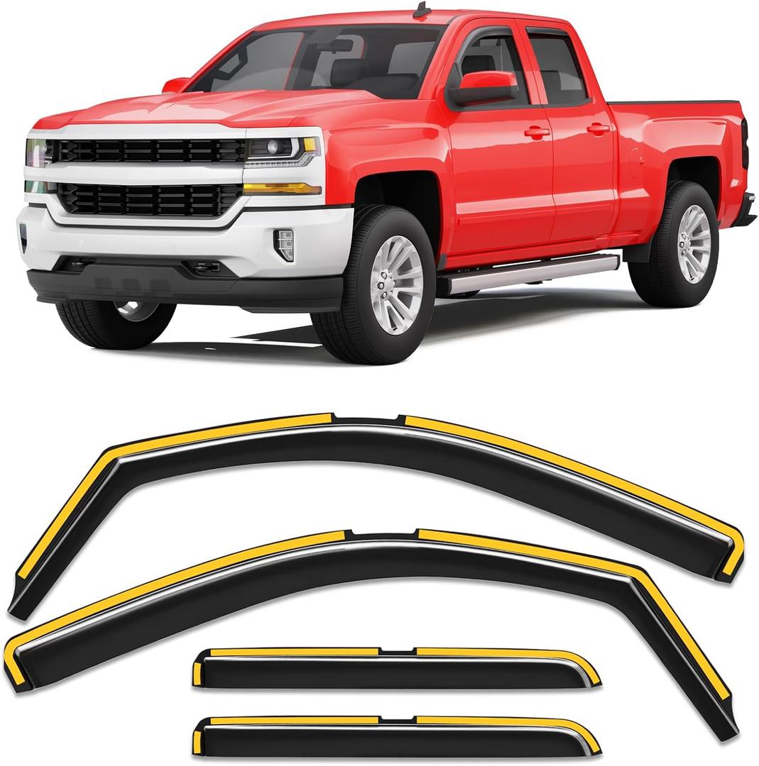 Window Visors Rain Guard for Chevy Silverado/GMC Sierra DoubleCab 2014-2018
