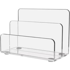 2 Section Clear Acrylic File Holder Desk Mail Organizer Envelope Letter Holder File Document Sorter Organizer Desktop Book Storage Stand Table Top Magazine Display Holder