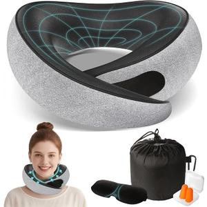 Travel Neck Pillows for Airplanes - 360° Ergonomic Memory Foam Travel Pillow - Relief Neck Pain with Breathable Support for Long Flights, Car, Train & Office Use - Adults & Kids (Light Gray)
