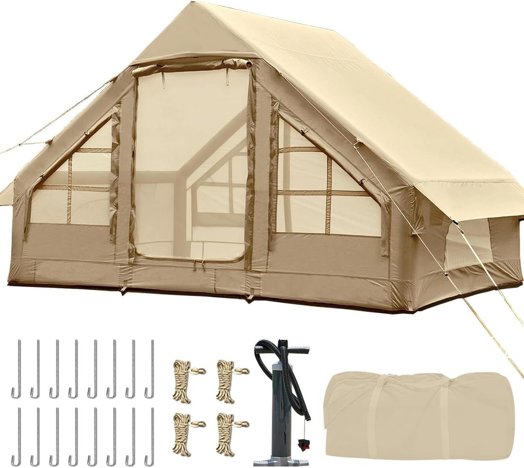 Inflatable Tents for Camping,Easy Blow Up Tent with Hand Pump,4 Seasons Waterproof Air Inflatable Camping Tent House for Family Weekend Camping (4-6 Person/Beige)