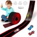 Flexible Race Track Toys for Kids 15 Ft with 4 Cars & Suction Cups, Portable Double Lane Racetrack Compatible with Hot Wheels & 1/64 Diecast Cars, Fun Car Ramp Track Set for Ages 3+(Black & Red)